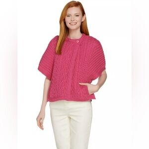 Women Aran Crafts 100% wool poncho sweater pockets boho VDay classic winter SM